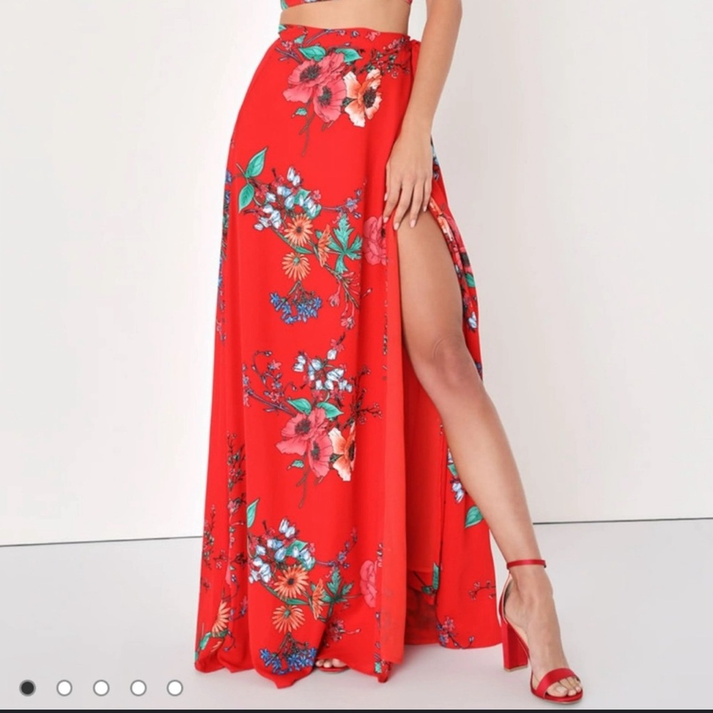 Lulus 2 piece red tropical dress.